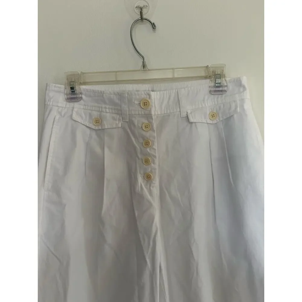 J. Crew front pleat wide leg button fly cotton white trousers sz 6 Tall/Long NWT